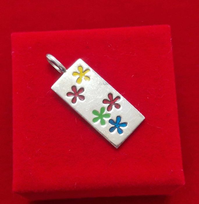 AG153, pandantiv argint 925,nou/marcat, masiv, flori colorate