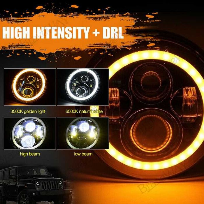 КТ LED Фарове 200W 7 Инч Фарове за Lada Niva Jeep Wrangler Cherokee KJ