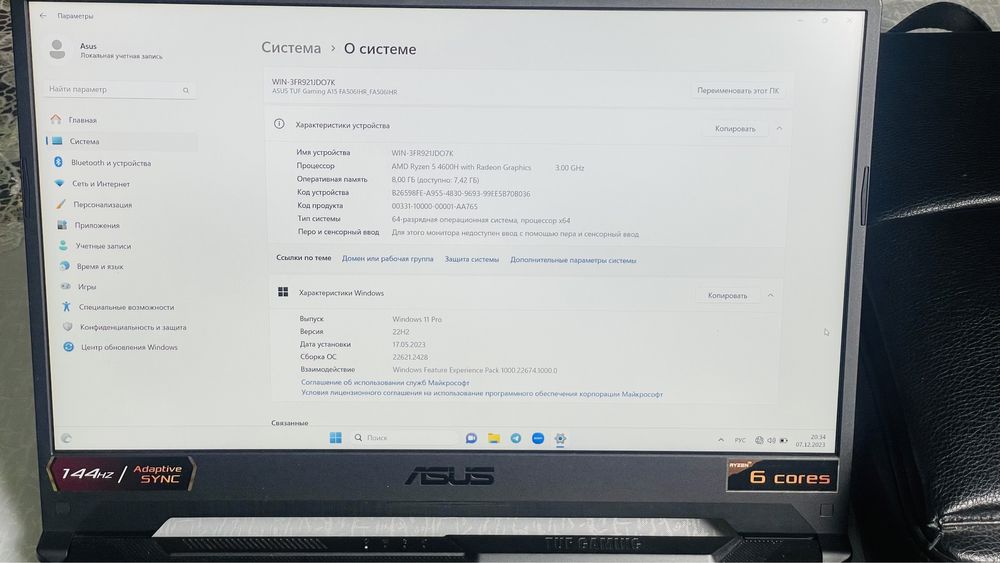 Assalomu alaykum srochna sotiladi Asus 144hz 512gb