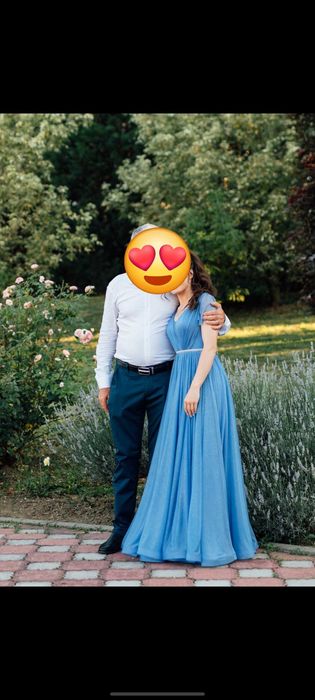 Rochie de ocazie, XS-S, lungă, Baby blue cu paiete fine argintii