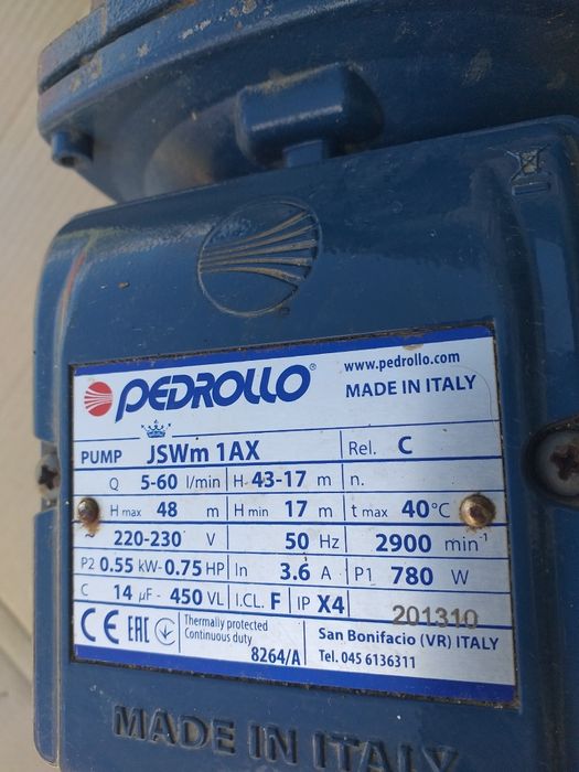 Pompă de suprafata Pedrollo JSWm 1AX, autoamorsanta, 550W