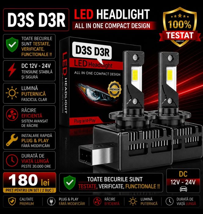 Becuri LED D3S D3R Canbus  12V-24V  50000LM set 2buc