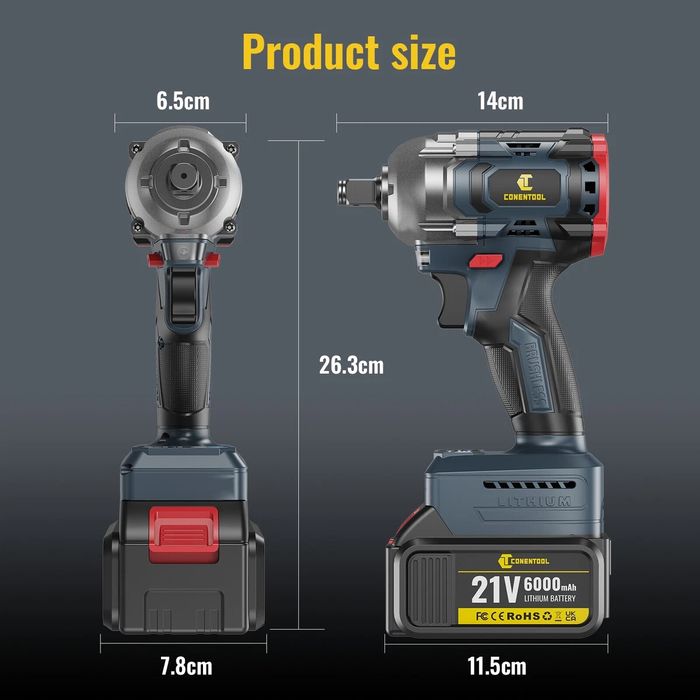 CONENTOOL 21V Безжичен ударен гайковерт. винтоверт/бормашина, 620N