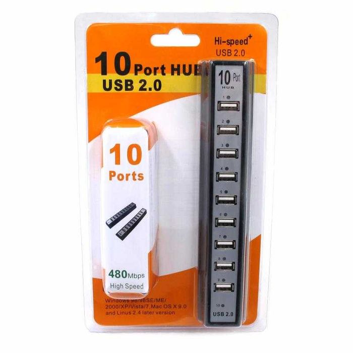 USB 2.0-разветвитель HT-106B, 10 портов, Белый
