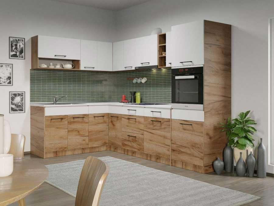 Set Mobila Bucatarie Colt Gastro 180*280 Alb/Stejar – C25