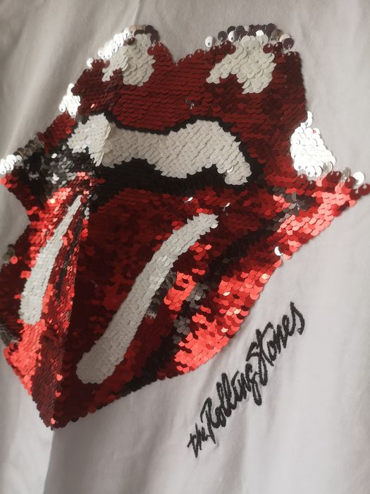 Бяла тениска Rolling stones с пайети