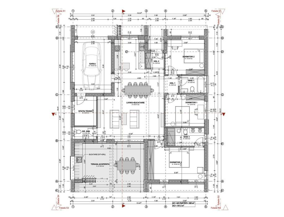 Teren cu proiect pt. casa indiv. - 142 mp utili, un nivel - Sura Mica