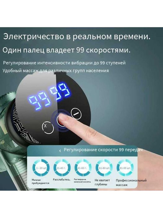 Перкуссионный массажер KONKA с дисплеем, 99 скоростей, 8 насадок.