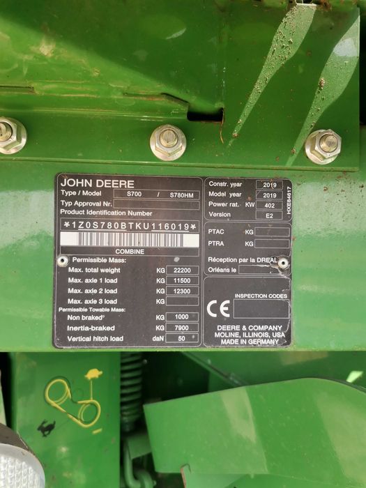 Combina de panta JOHN DEERE, Model S7800 Hill Master 4X4