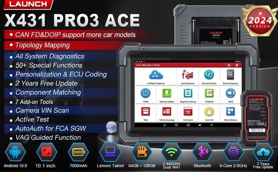 NEW 2024 LAUNCH X431 PRO3 ACE Online ECU Coding Topology Map CANFD DoI ...
