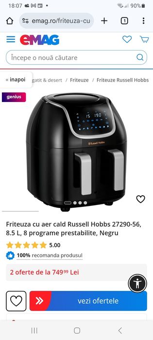 Friteuza Russell Hobbs Satisfry Snappi Dual Basket Air Fryer