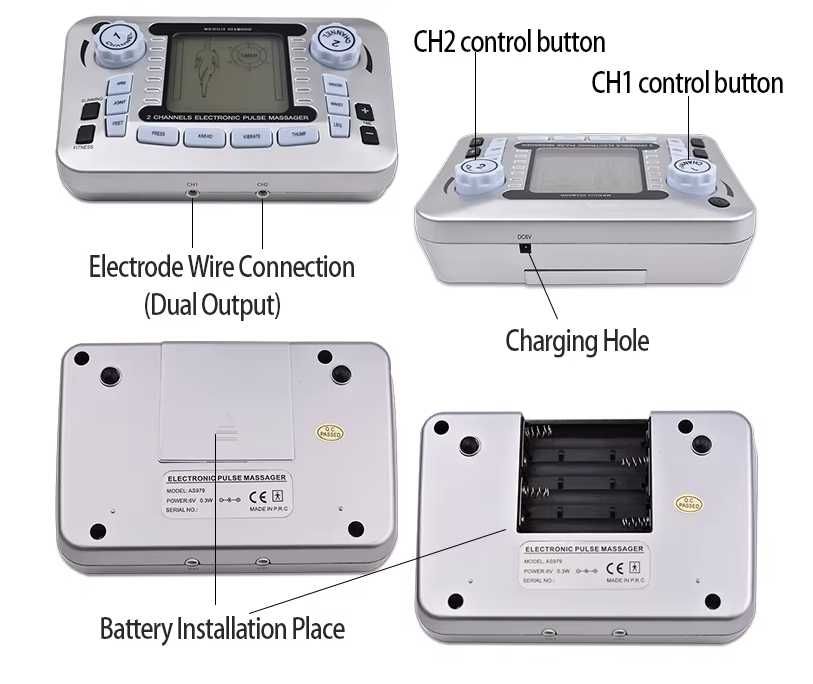 Aparat masaj, EMS TENS, 20 nivele stimulare elctrica, nervi muschi