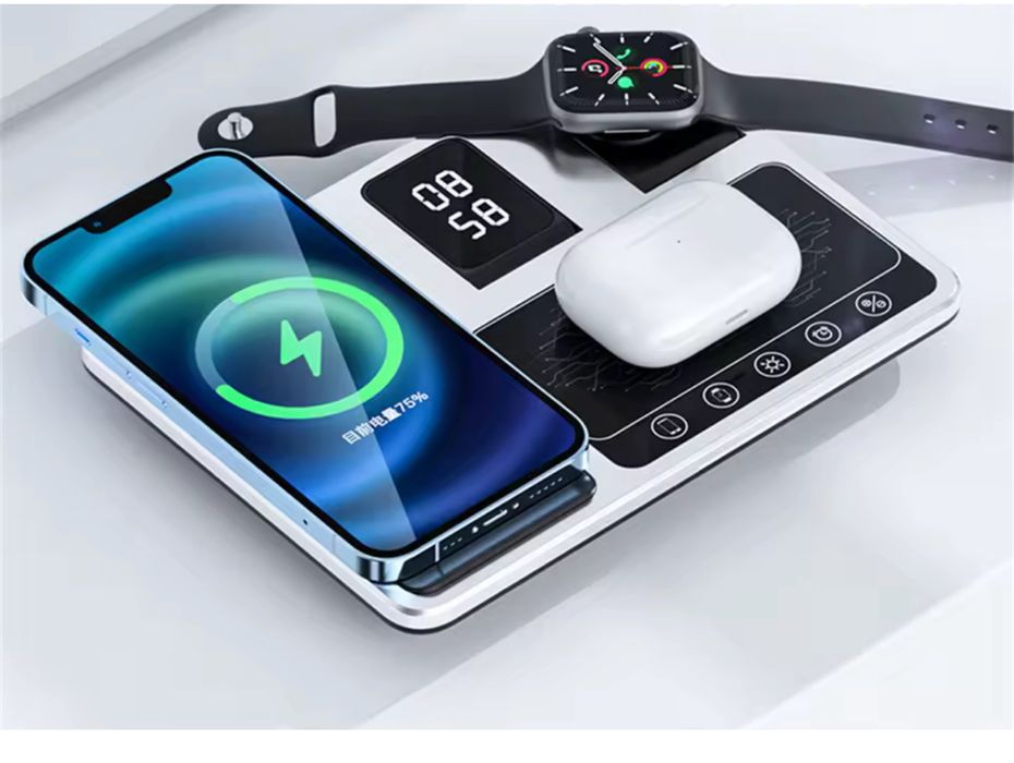 Suport Statie Incarcare Wireless Afisaj Pentru Telefon Ceas Casti