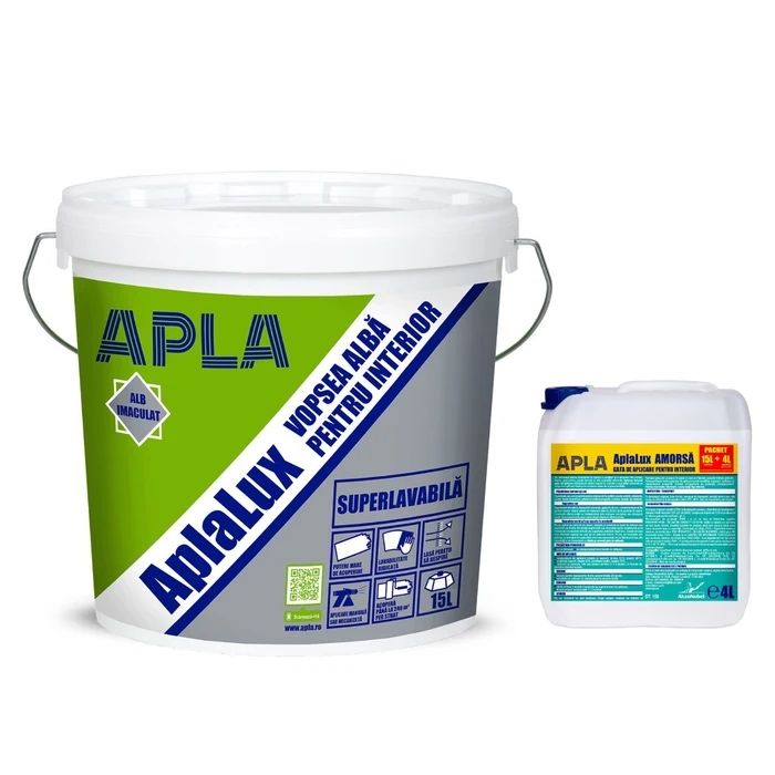 AplaLux 15L Vopsea Lavabila int + Amorsa 4L Apla