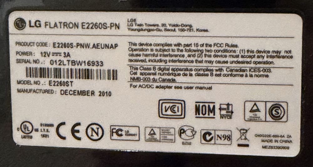 МОНИТОР LG E2260S-PN