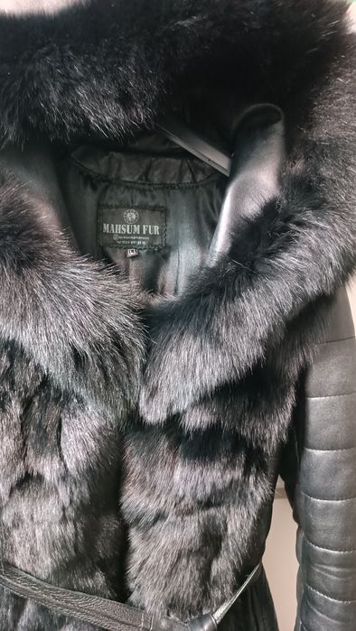 Палто естествена кожа и лисица