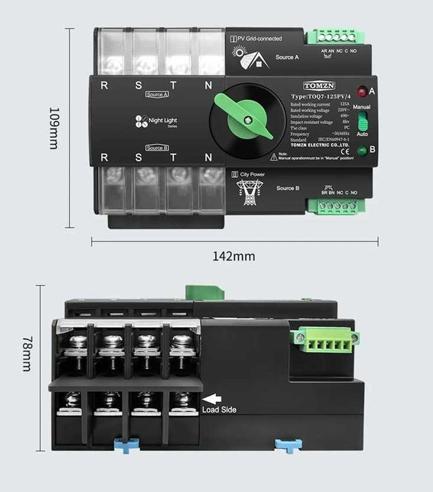 Comutator ATS TOMZN , ATS, 2P sau 4P 125A, 220V 230V, retea + PV