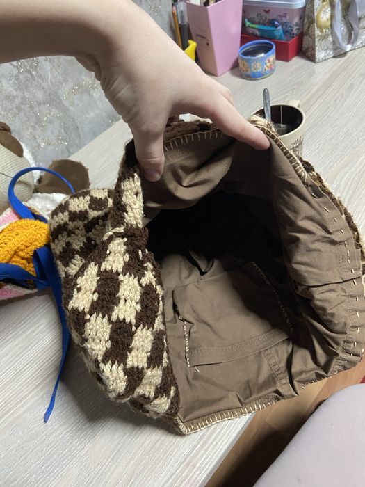 Вязанный шоппер в клетку