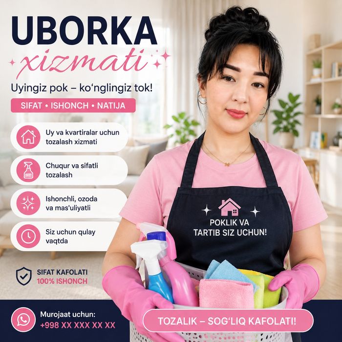 Uy tozalash xizmati 24/7 Yashnabod  Chilonzor