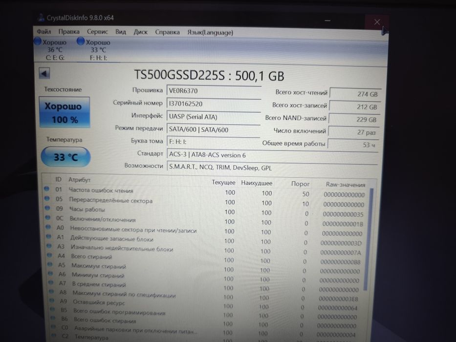 Продам SATA SSD Transcend 500 гб