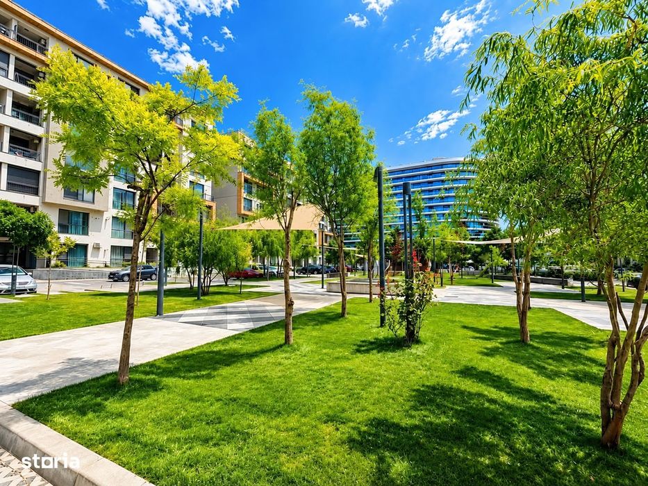 Apartament intr-un complex cu gradina privata si fantani decorative, l