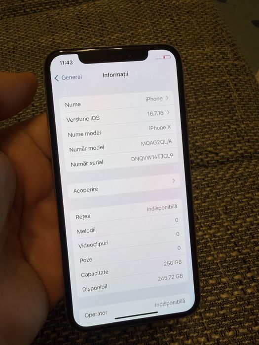 iPhone X silver 256 gb  88% baterie grad B