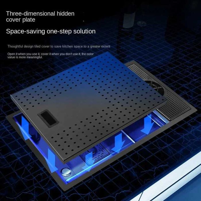 Черна мини мултифункционална кухненска мивка с капак