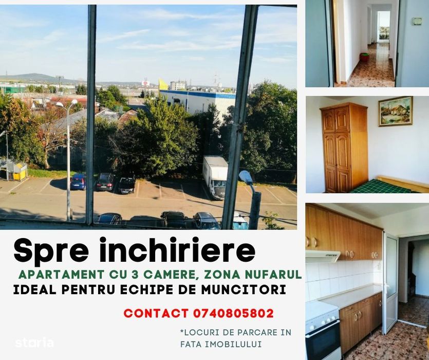 Chirie Ap cu 3 camere, pentru muncitori, Nufărul !