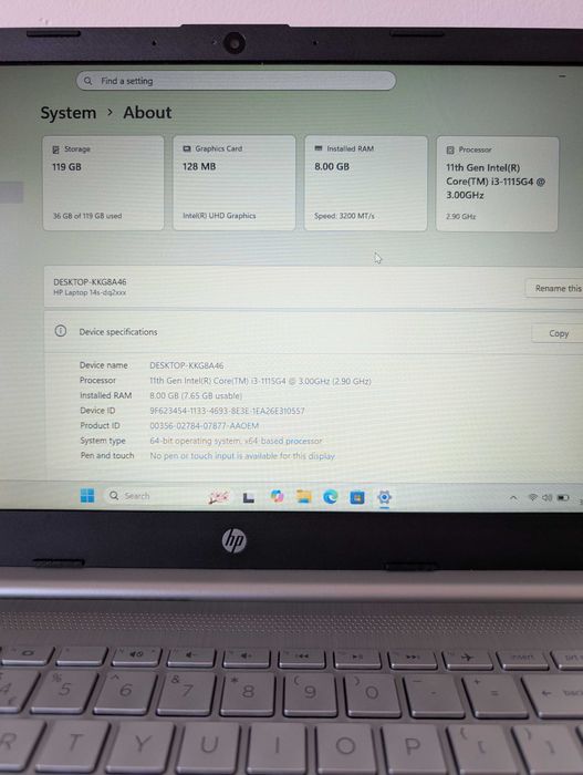 Laptop HP 14s Argintiu | i3 Gen 11 | 8GB RAM | SSD | Win 11 Pro + Office Activat | Baterie 100% | Ideal pentru Școală și Studenți | + Mouse Cadou