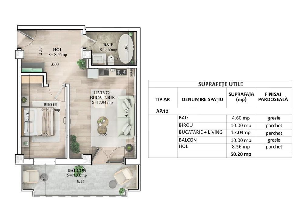 Apartament 2 camere, 50.20 mp, zona Galata