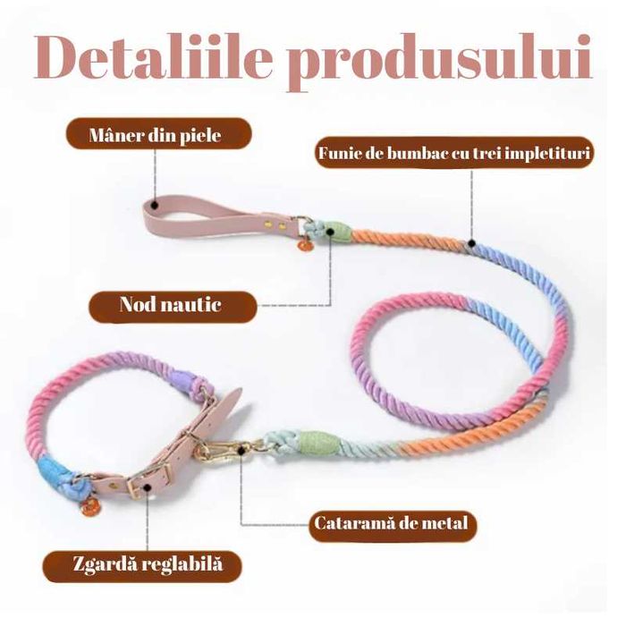 Set 2 piese, Zgarda si Lesa pentru Cainii de talie mica si medie