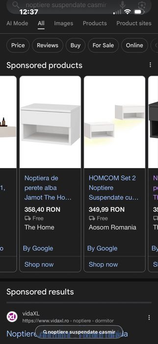 Noptiere suspendate, prindere perete