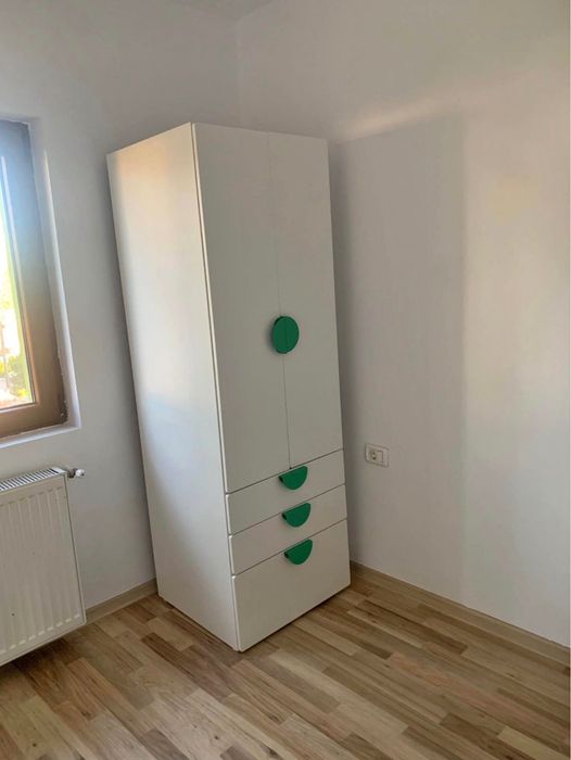 Mobilier copii – pat lemn pin 100x200 cu saltea Timflex + dulap IKEA, stare impecabilă