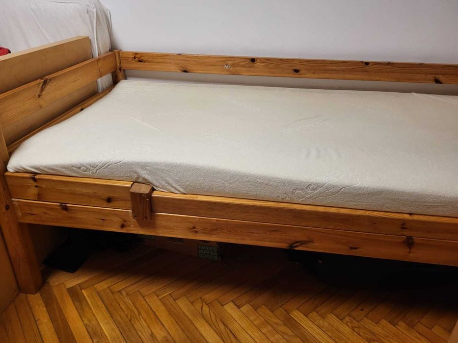 Pat lemn masiv 100x200 cu saltea Tempur
