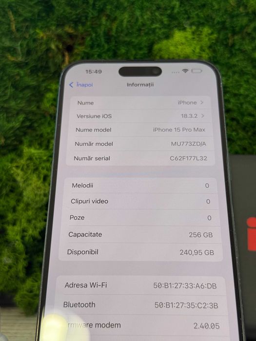 iPhone 15 Pro Max Black Titanium 256GB, 94% Baterie #7016
