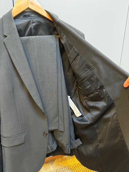 Costum Zara, marimea M, culoare gri inchis (Woolblend)