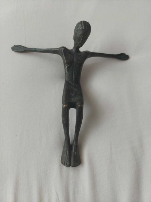 Piesă de Muzeu / Raritate Mid-Century: Crucifix Bronz Masiv Anne-Marie Roux, Chéret Paris 1960