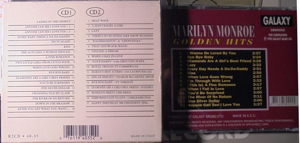 Vand  CD-uri originale cu Marilyn Monroe