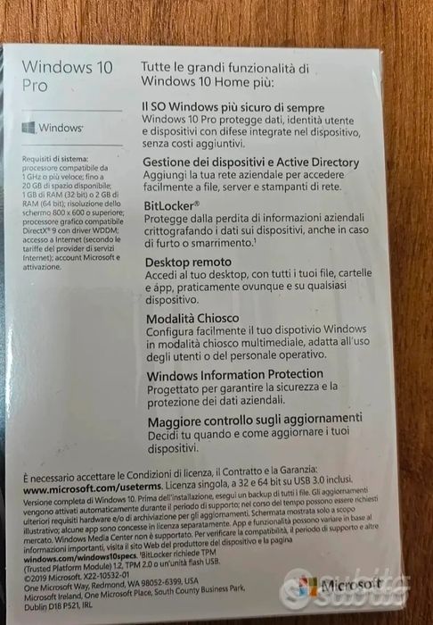 Windows 10 Pro Licență USB  Originală 32-Bit/ 64-Bit
Win Pro FPP10 P2 HAV-00127
50€ a pezzo Fondo magazzino, disponibile piu pezzi,.