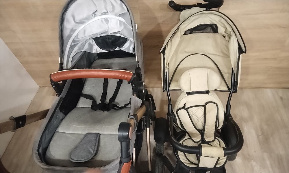 Carut cu landou si scoica, tricicleta tip carut, landou de interior
