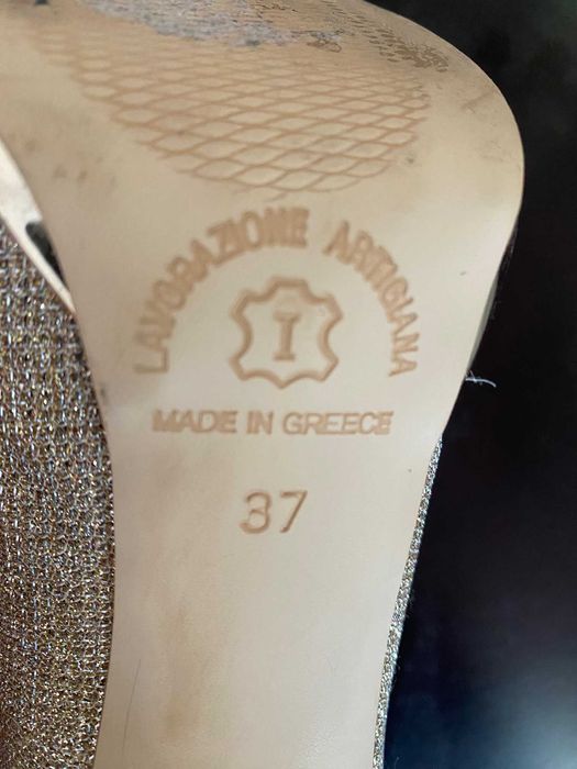 Pantofi dama (de seara) din piele -marimea 37, toc 10cm, culoare aurie