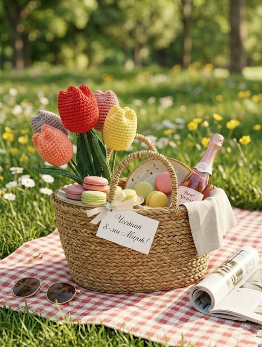 Ръчно плетени букети за 8-ми Март