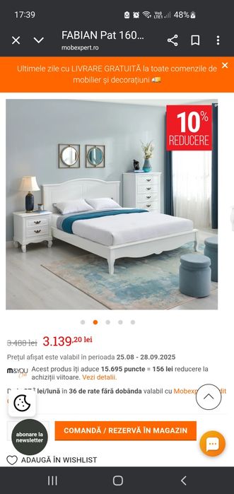 Pat dormitor 140x200 cm  + somiera+ saltea cu memorie