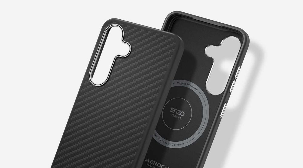 Кевларен карбон калъф кейс Spigen Enzo Aramid MagSafe Magnet Black Silver Case за Samsung Galaxy S25 Plus черен - GP-FPS936PGABW - 30 евро