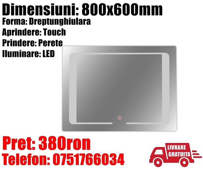 Oglinda Baie Led Smart Touch 60 x 80cm Margine Lumi I LivratGratuit CJ