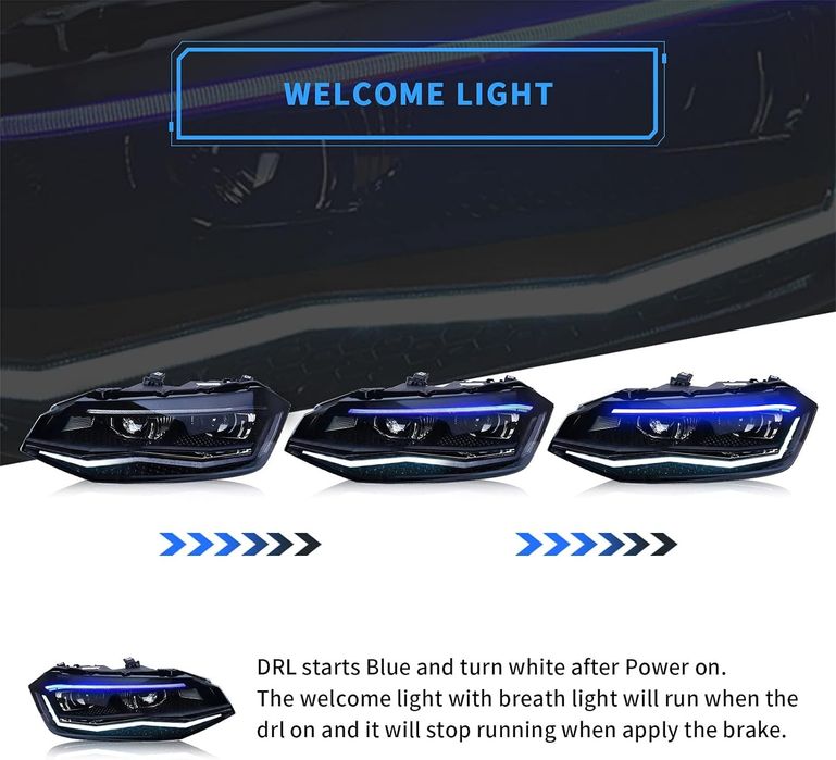 VW Polo MK6 2016-21 фарове с LED дневни светлини и динамични мигачи