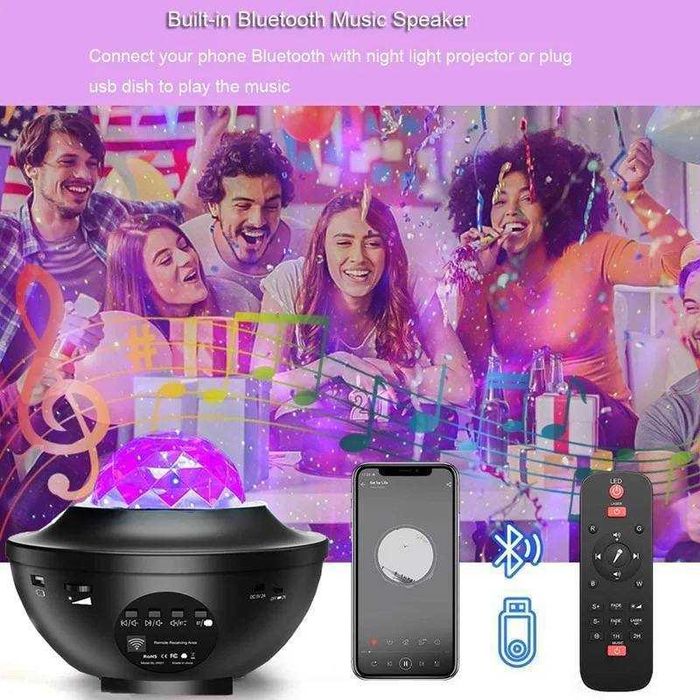 Ночник проектор звездного неба с пультом и Bluetooth колонкой