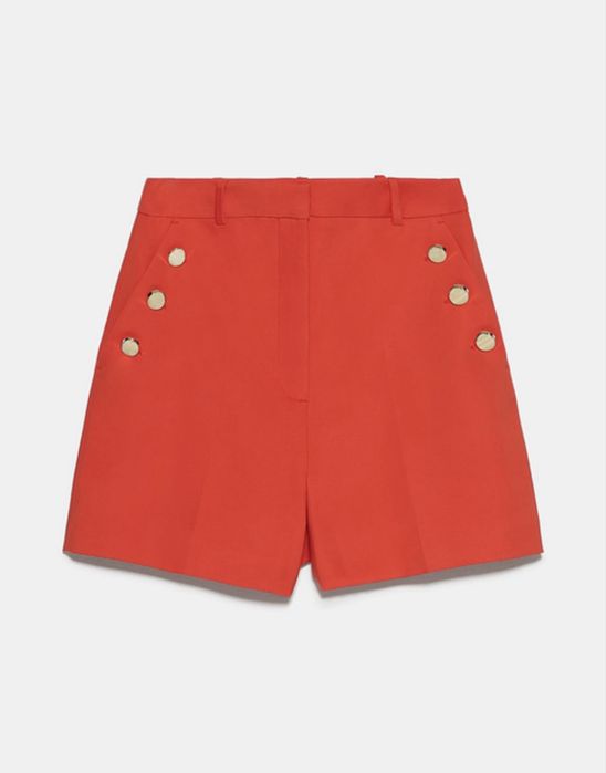Къси червени панталонки XS Zara, висока талия