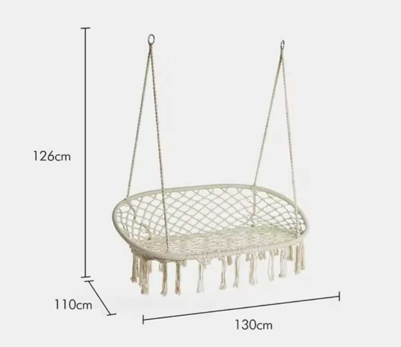 Луксозна Двойна бежова градинска люлка за двама с възглавница