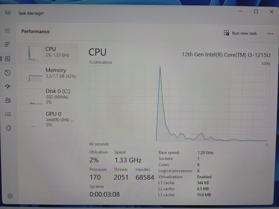 I3 1215U 8GB DDR4 SSD 120GB